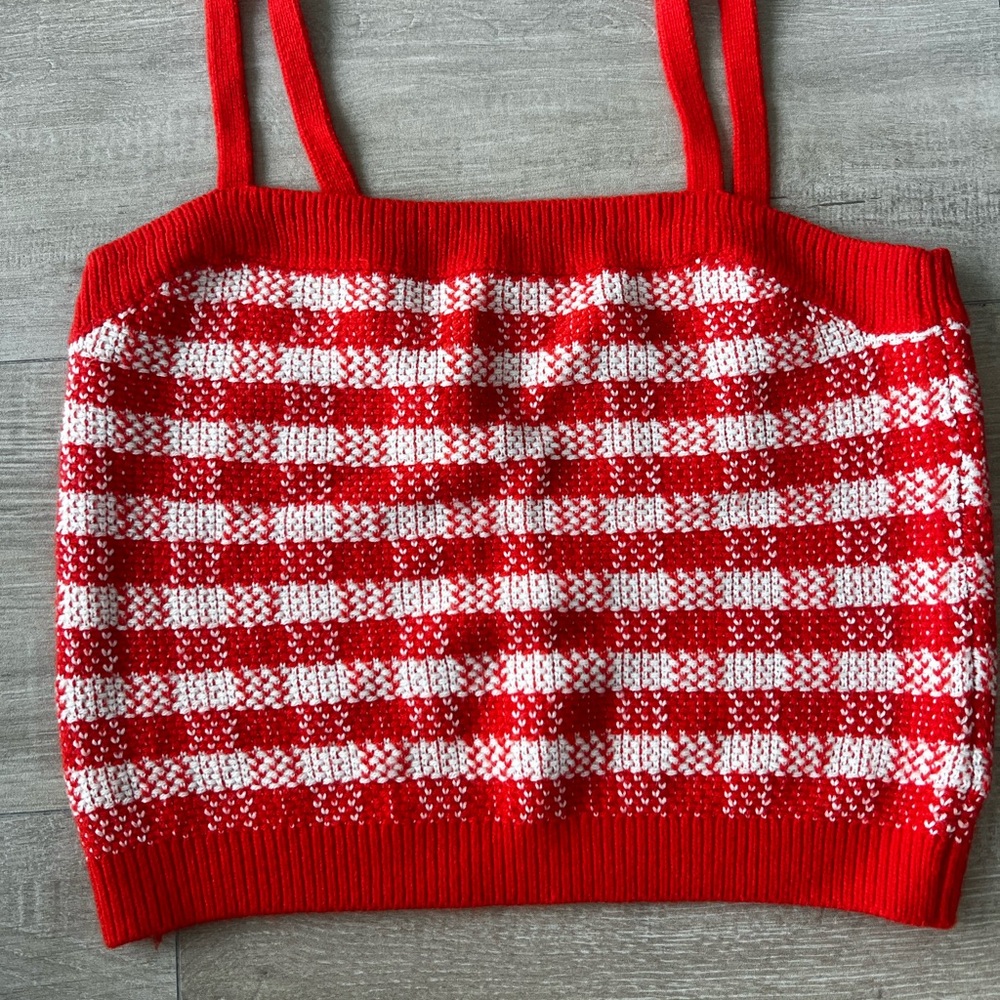 Red and White Checkered Knit Tank Top